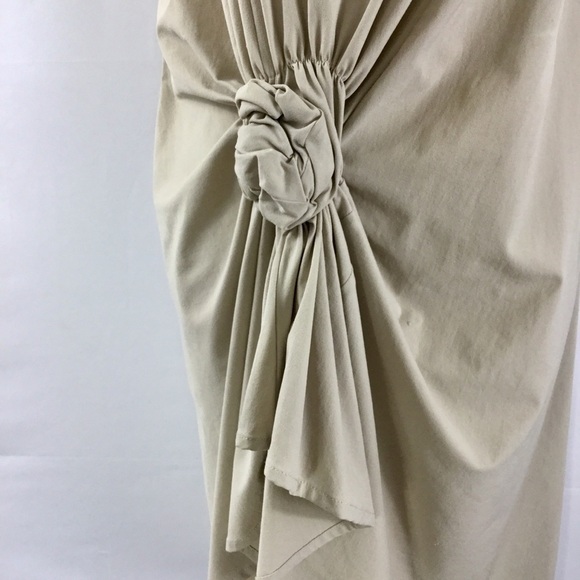 Vintage 90’s Tadaski Italy Tan Sleeveless Front Knot Bodycon Mini Dress Size M - Picture 3 of 9